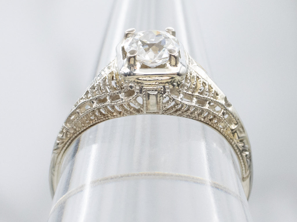 Old Mine Cut Diamond Solitaire 1920s Engagement Ring