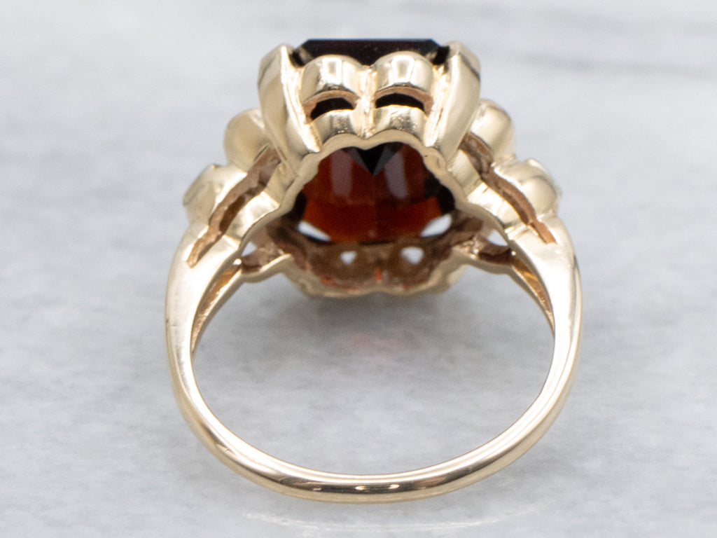 Cushion-Cut Garnet Solitaire Vintage Two-Tone Gold Ring