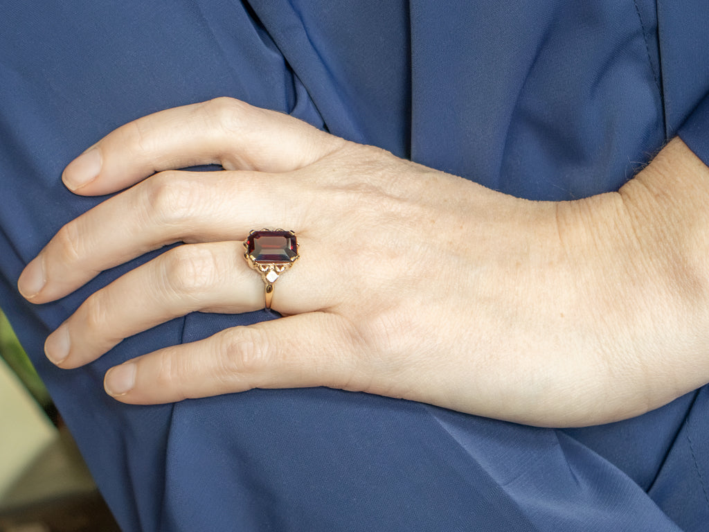 Cushion-Cut Garnet Solitaire Vintage Two-Tone Gold Ring