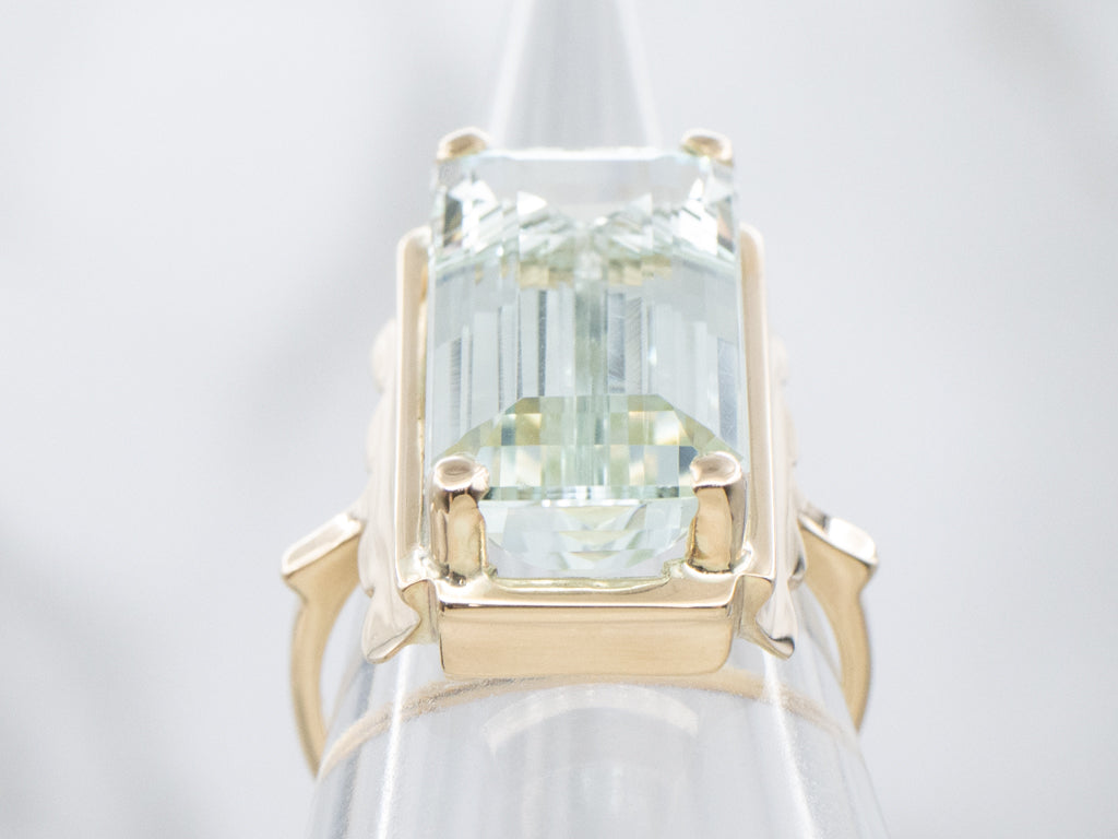 Elongated Emerald-Cut Aquamarine and Gold Cocktail Ring