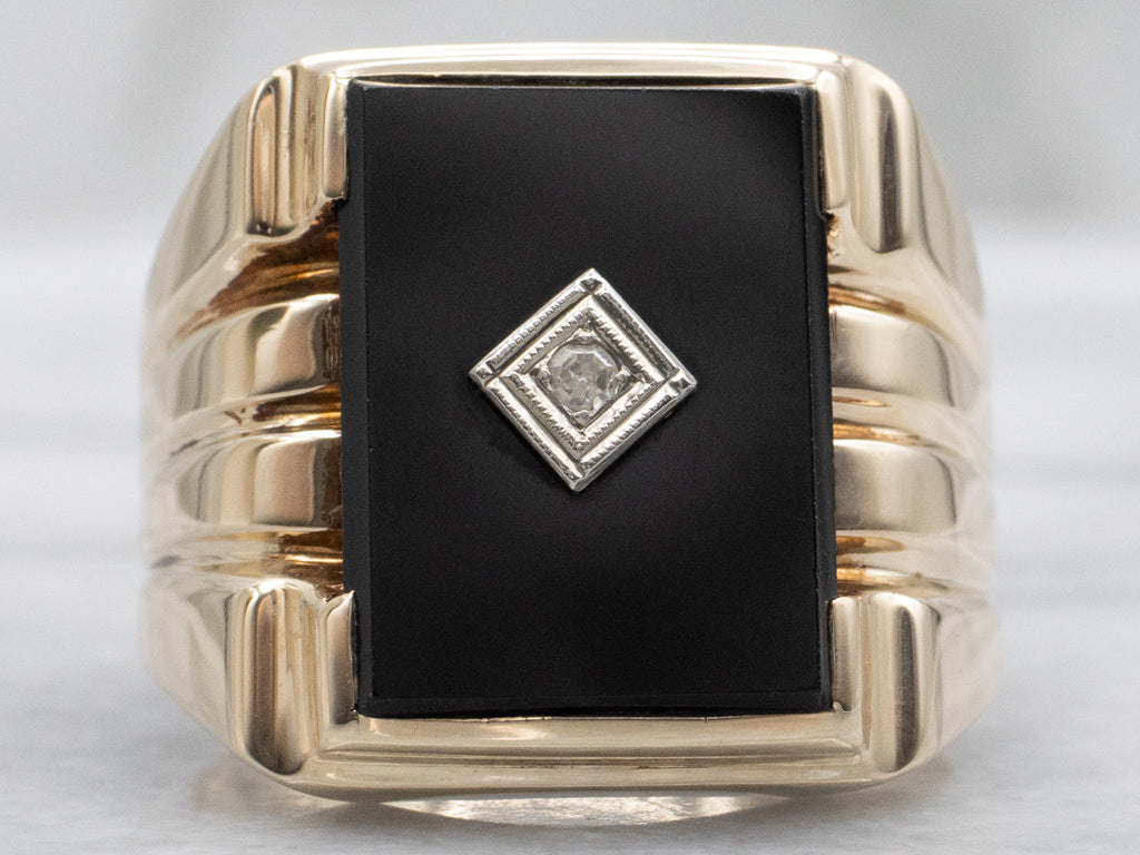 Men's Classic Onyx and Diamond Statement Ring