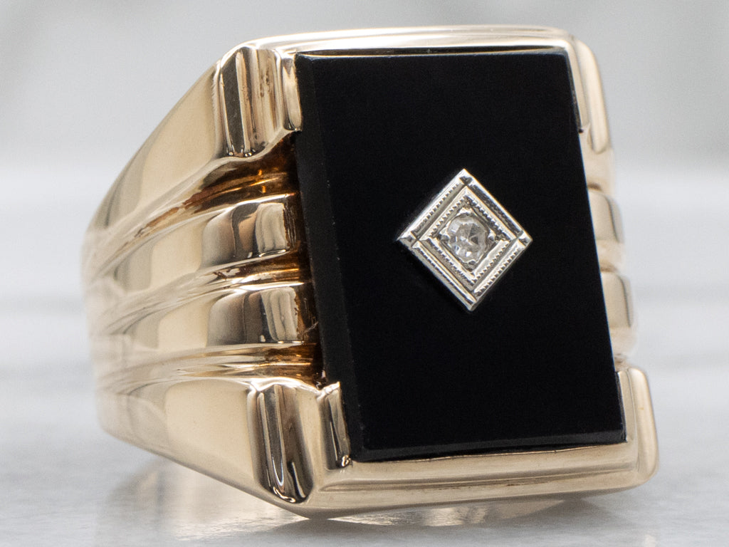 Men's Classic Onyx and Diamond Statement Ring