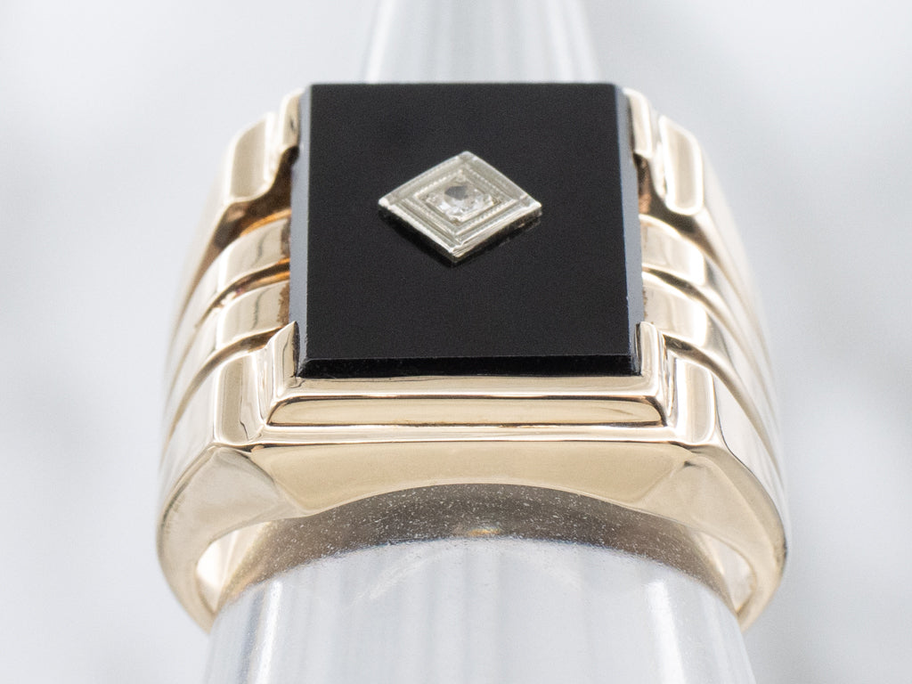 Men's Classic Onyx and Diamond Statement Ring
