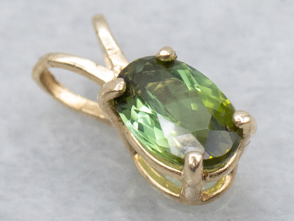 Pretty Oval-Cut Green Tourmaline and Gold Pendant