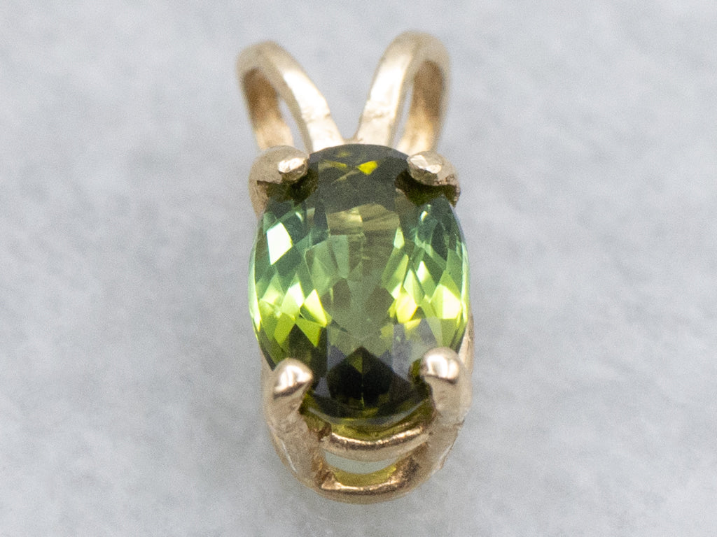 Pretty Oval-Cut Green Tourmaline and Gold Pendant