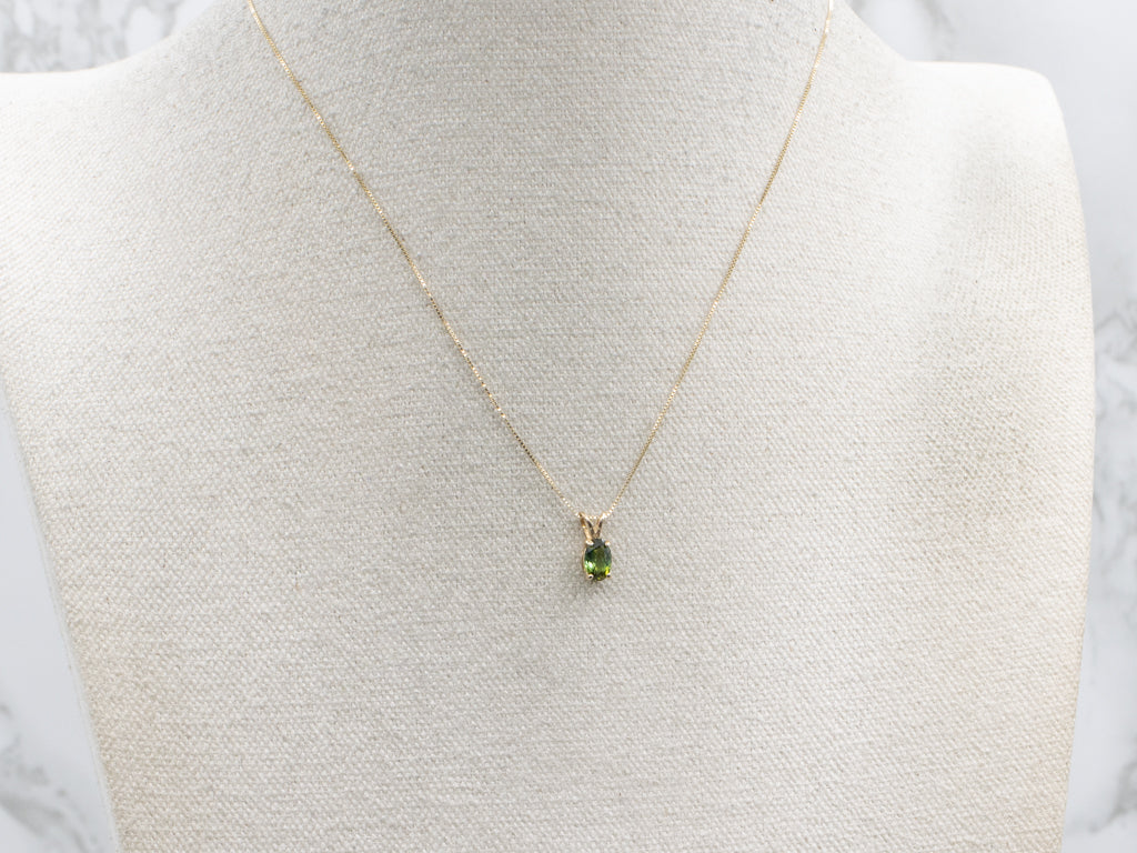 Pretty Oval-Cut Green Tourmaline and Gold Pendant