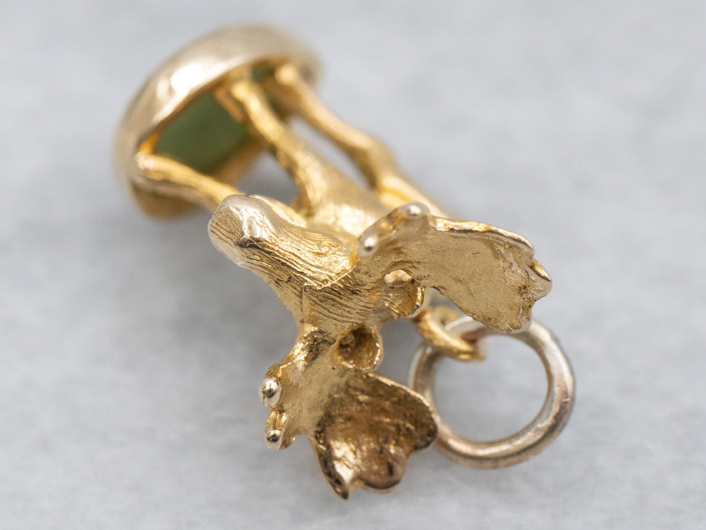 Vintage Gold Jadeite Cabochon Moose Fob Pendant