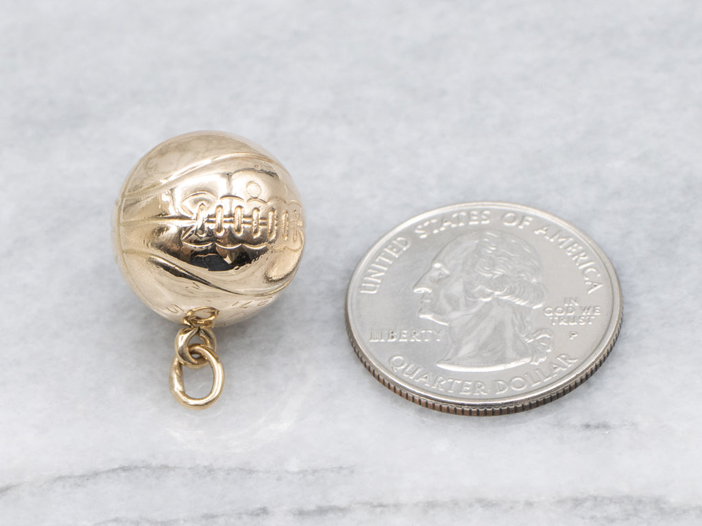 Vintage 1970s Yellow Gold Basketball Charm Pendant