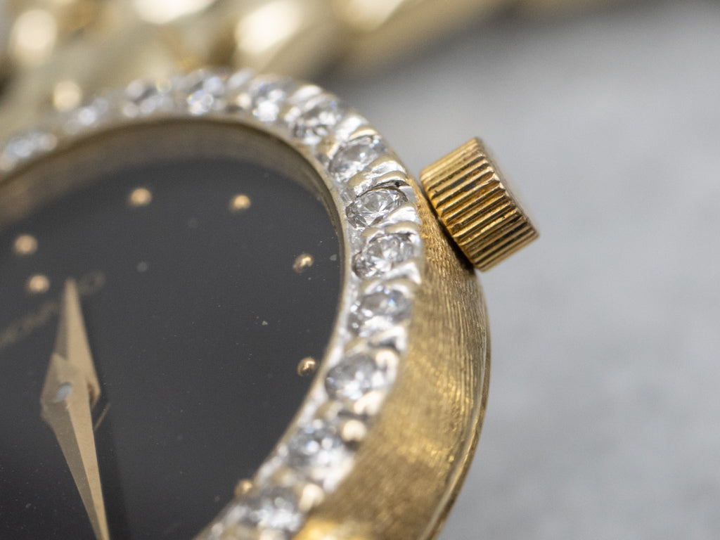 Ladies 1990s Movado Gold and Diamond Panther Link Watch