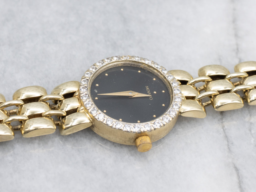 Ladies 1990s Movado Gold and Diamond Panther Link Watch