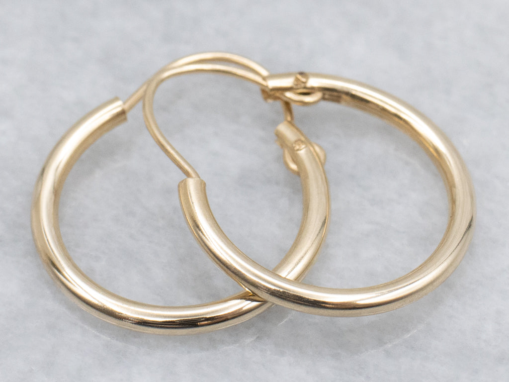 Polished Yellow Gold Tube Hoop Earrings