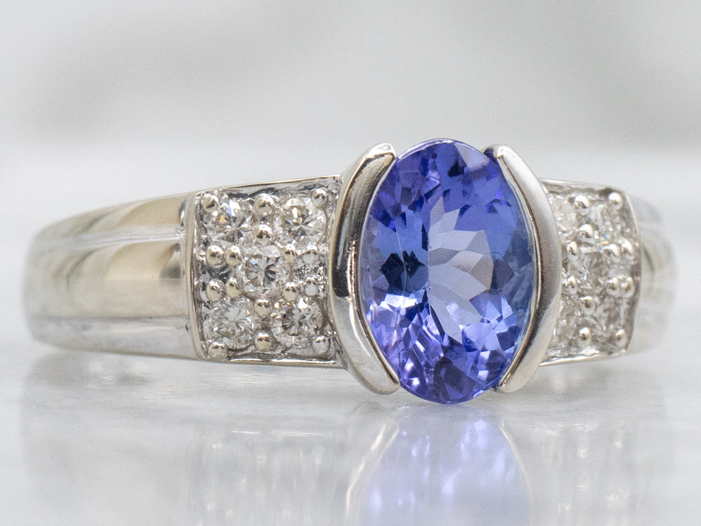 Modern Tanzanite and Diamond White Gold Ring