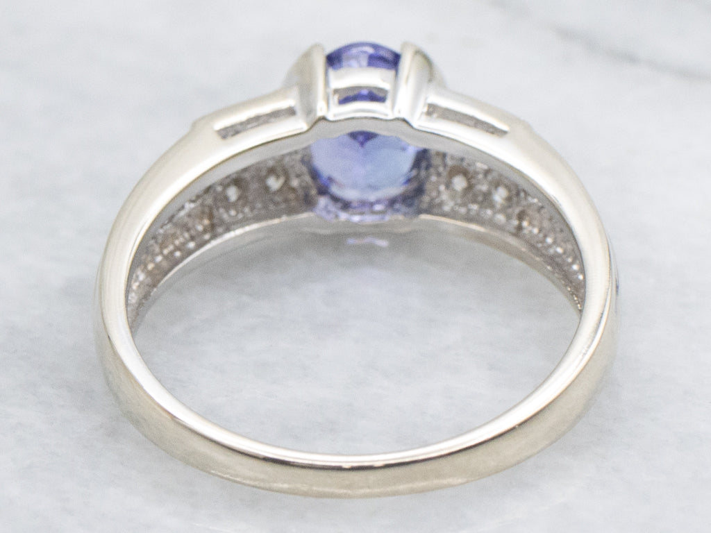 Modern Tanzanite and Diamond White Gold Ring