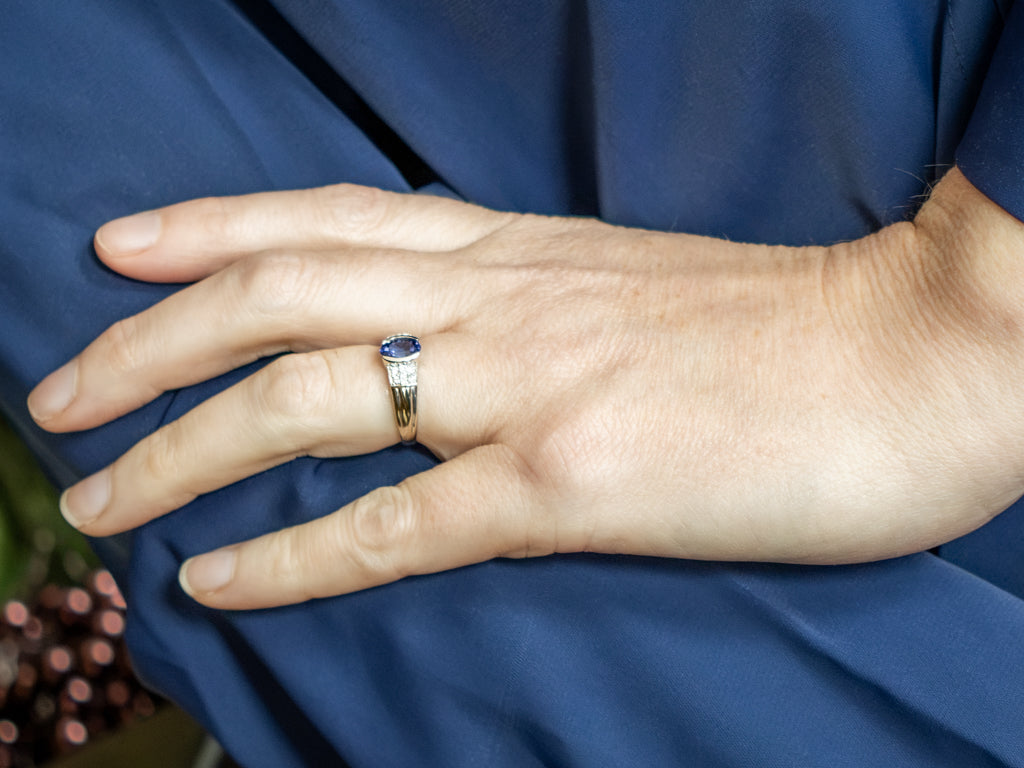 Modern Tanzanite and Diamond White Gold Ring