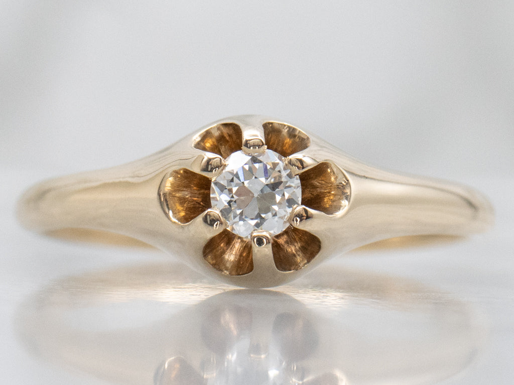 Belcher-Set Antique European Cut Diamond Engagement Ring