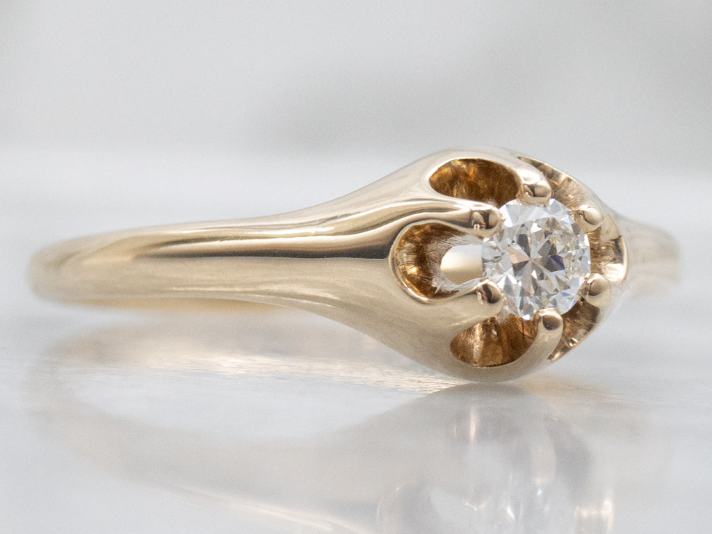 Belcher-Set Antique European Cut Diamond Engagement Ring