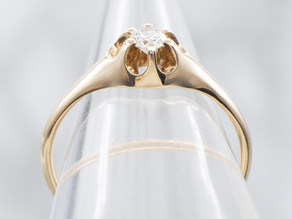 Belcher-Set Antique European Cut Diamond Engagement Ring