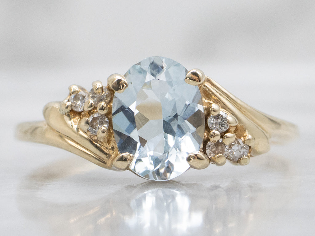 Vintage Yellow Gold Aquamarine and Diamond Ring