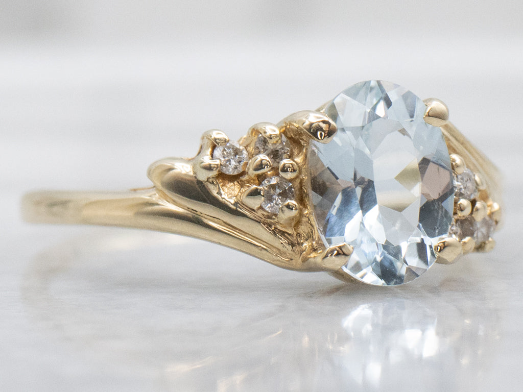 Vintage Yellow Gold Aquamarine and Diamond Ring