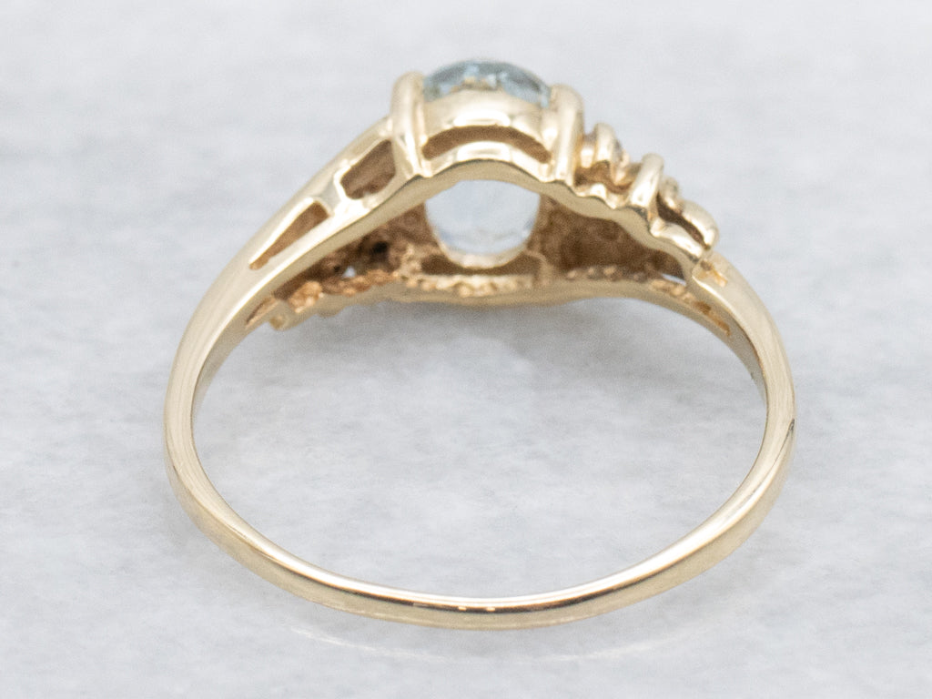 Vintage Yellow Gold Aquamarine and Diamond Ring