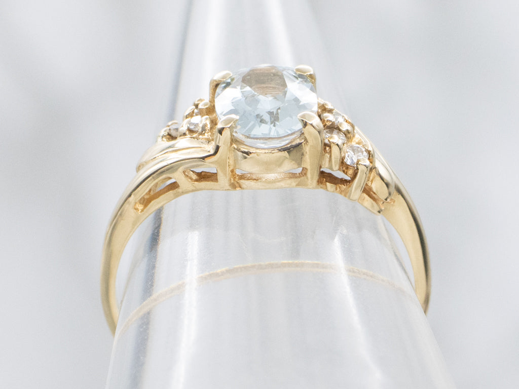 Vintage Yellow Gold Aquamarine and Diamond Ring