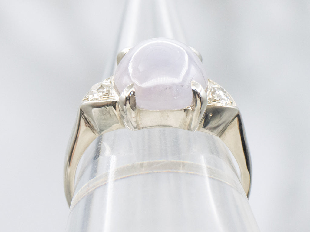 Purple Star Sapphire and Diamond White Gold Ring