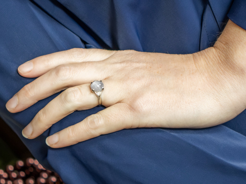 Purple Star Sapphire and Diamond White Gold Ring