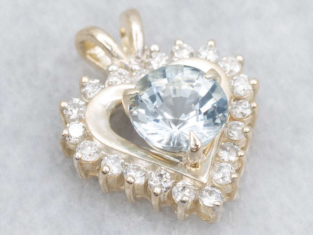 Sweetheart Aquamarine and Diamond Halo Pendant
