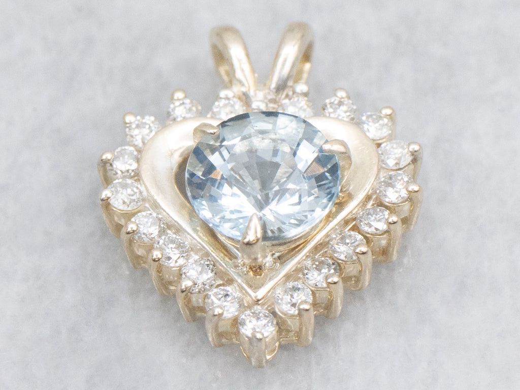 Sweetheart Aquamarine and Diamond Halo Pendant