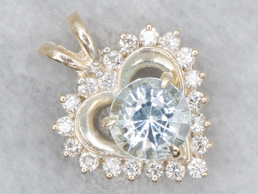 Sweetheart Aquamarine and Diamond Halo Pendant