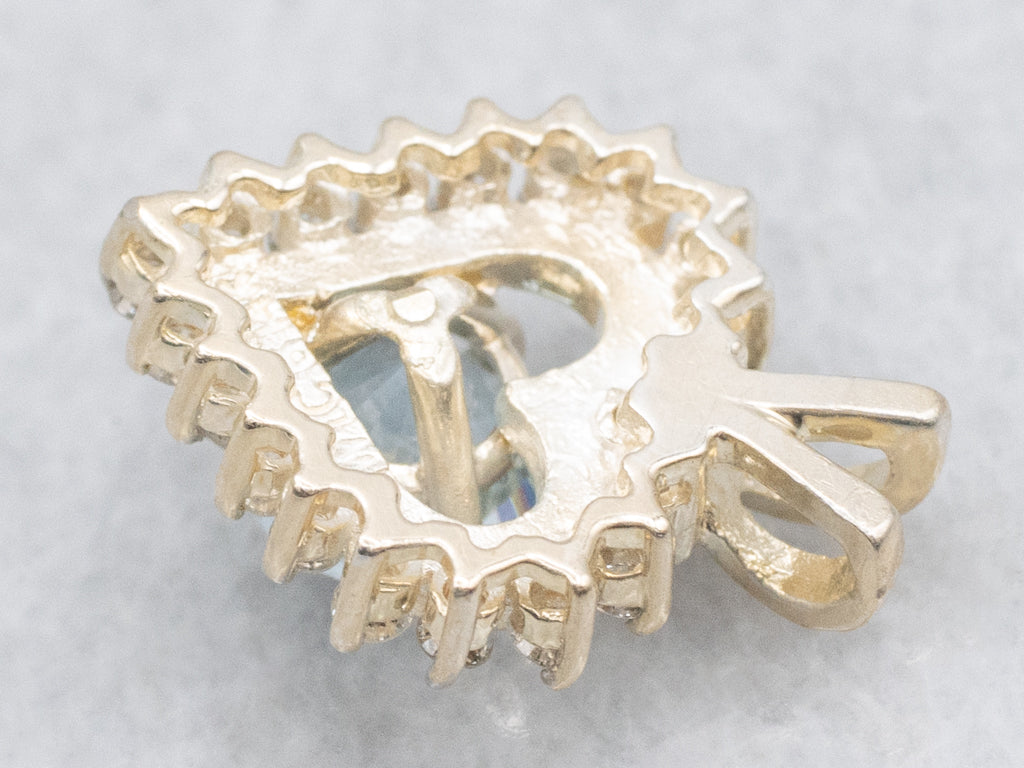 Sweetheart Aquamarine and Diamond Halo Pendant