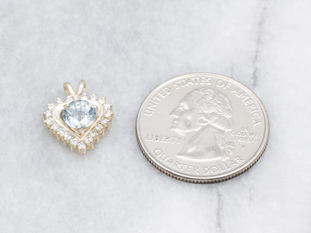 Sweetheart Aquamarine and Diamond Halo Pendant