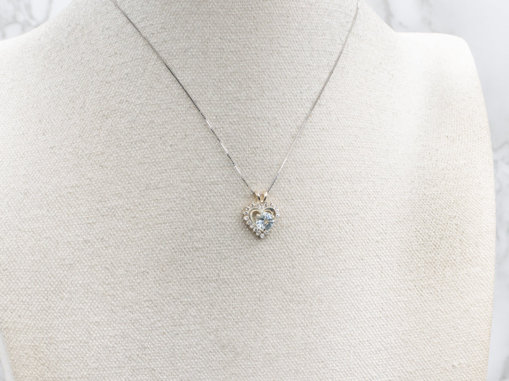 Sweetheart Aquamarine and Diamond Halo Pendant
