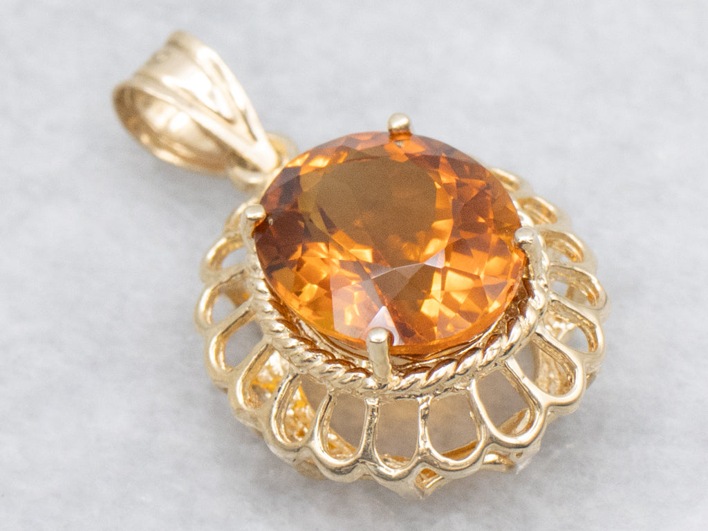 Scalloped Gold Citrine Gemstone Pendant