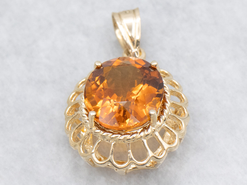 Scalloped Gold Citrine Gemstone Pendant