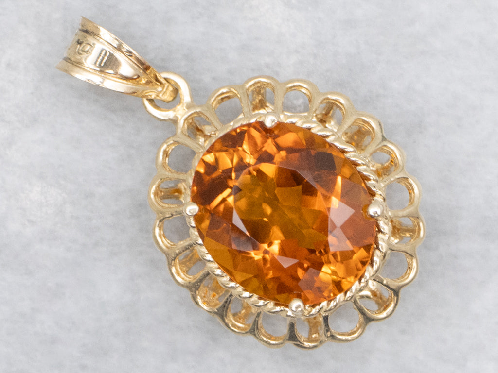 Scalloped Gold Citrine Gemstone Pendant