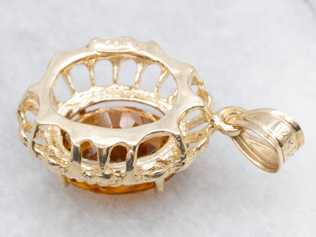Scalloped Gold Citrine Gemstone Pendant