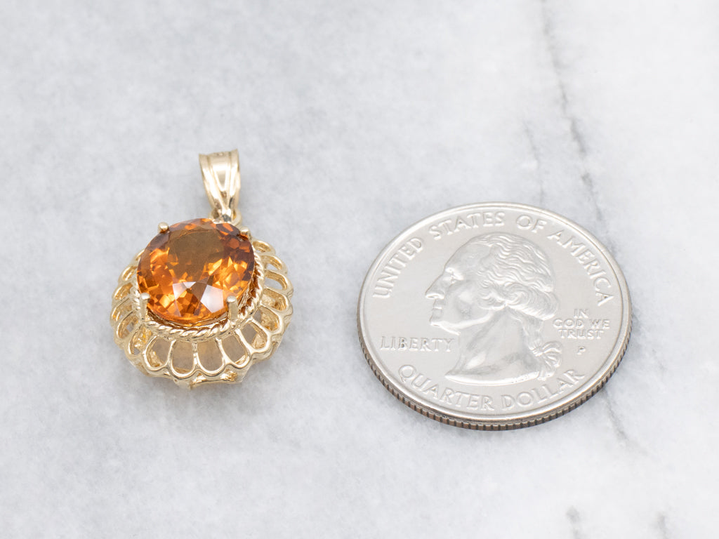 Scalloped Gold Citrine Gemstone Pendant