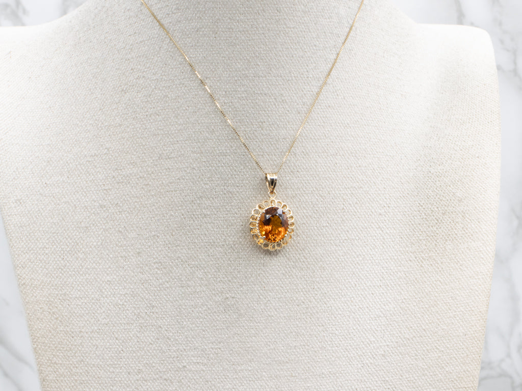 Scalloped Gold Citrine Gemstone Pendant