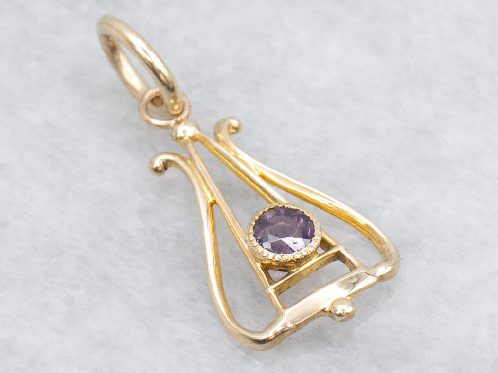 Antique Bezel-Set Amethyst Gold Stickpin Conversion Pendant