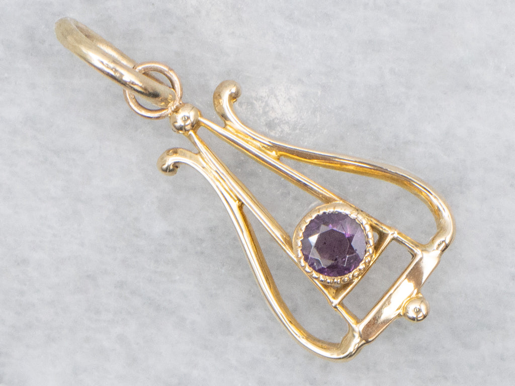 Antique Bezel-Set Amethyst Gold Stickpin Conversion Pendant