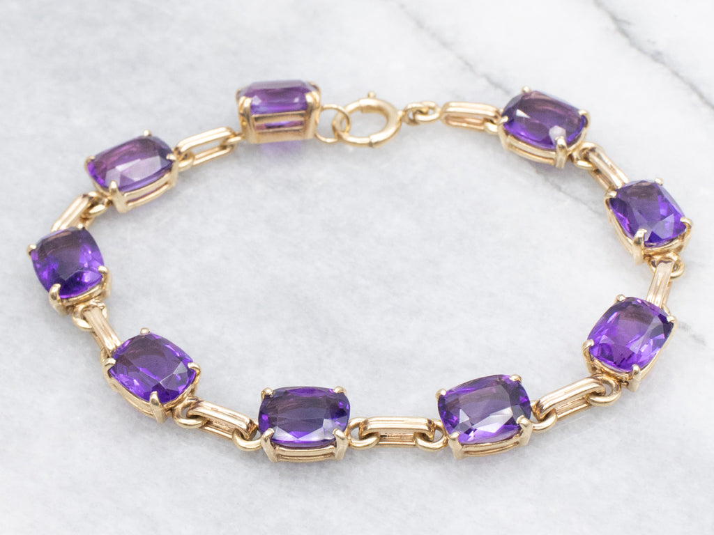 Vintage Amethyst and Gold Gemstone Link Bracelet