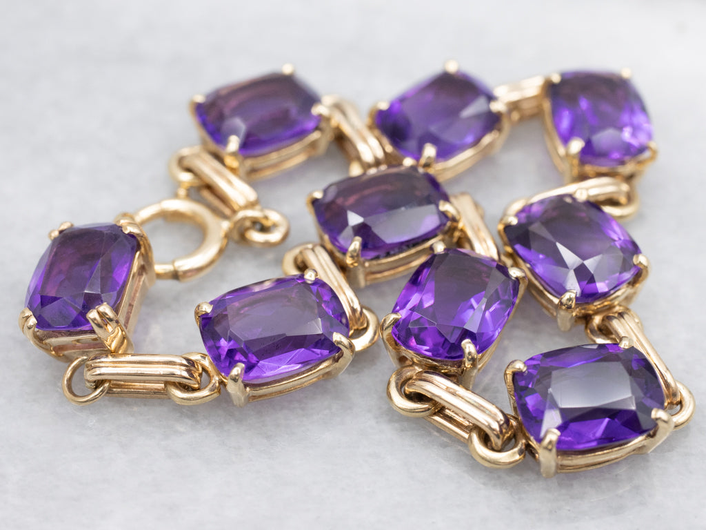 Vintage Amethyst and Gold Gemstone Link Bracelet
