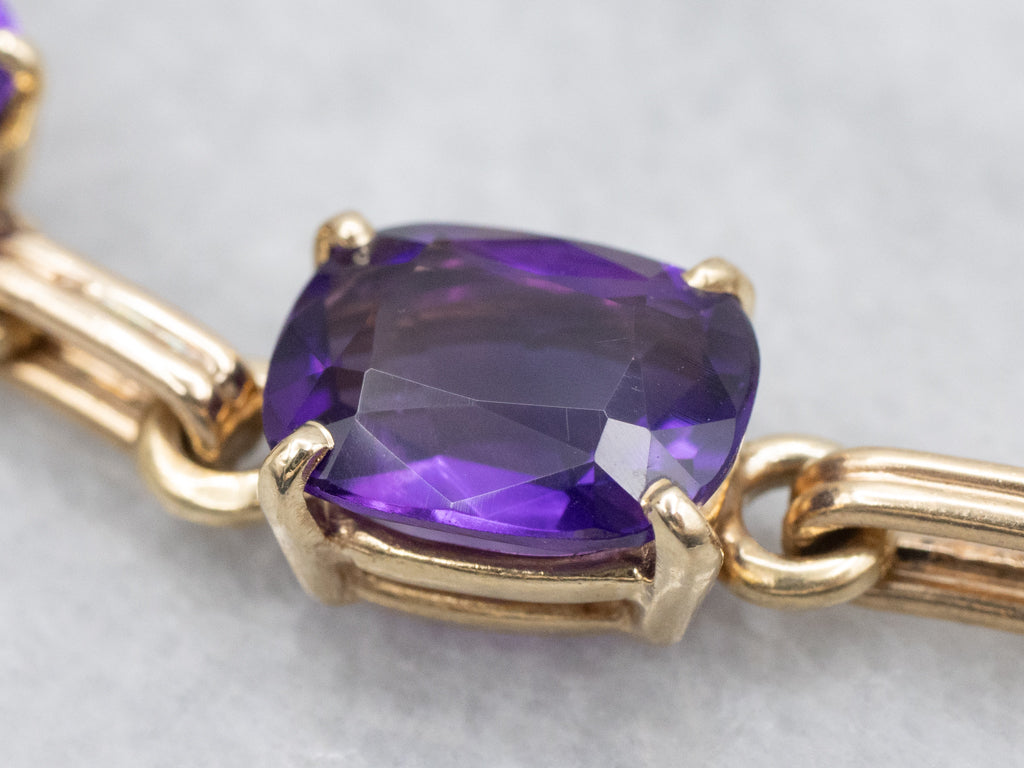 Vintage Amethyst and Gold Gemstone Link Bracelet