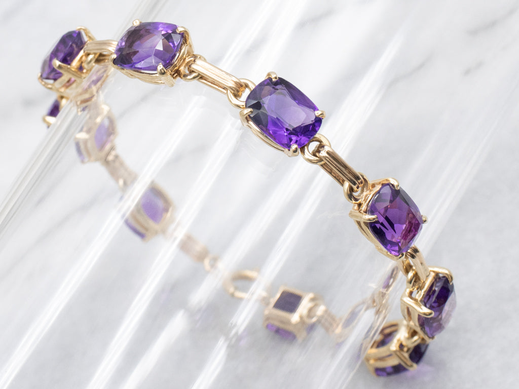 Vintage Amethyst and Gold Gemstone Link Bracelet