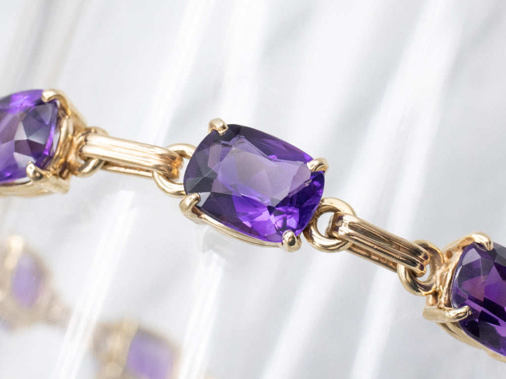 Vintage Amethyst and Gold Gemstone Link Bracelet