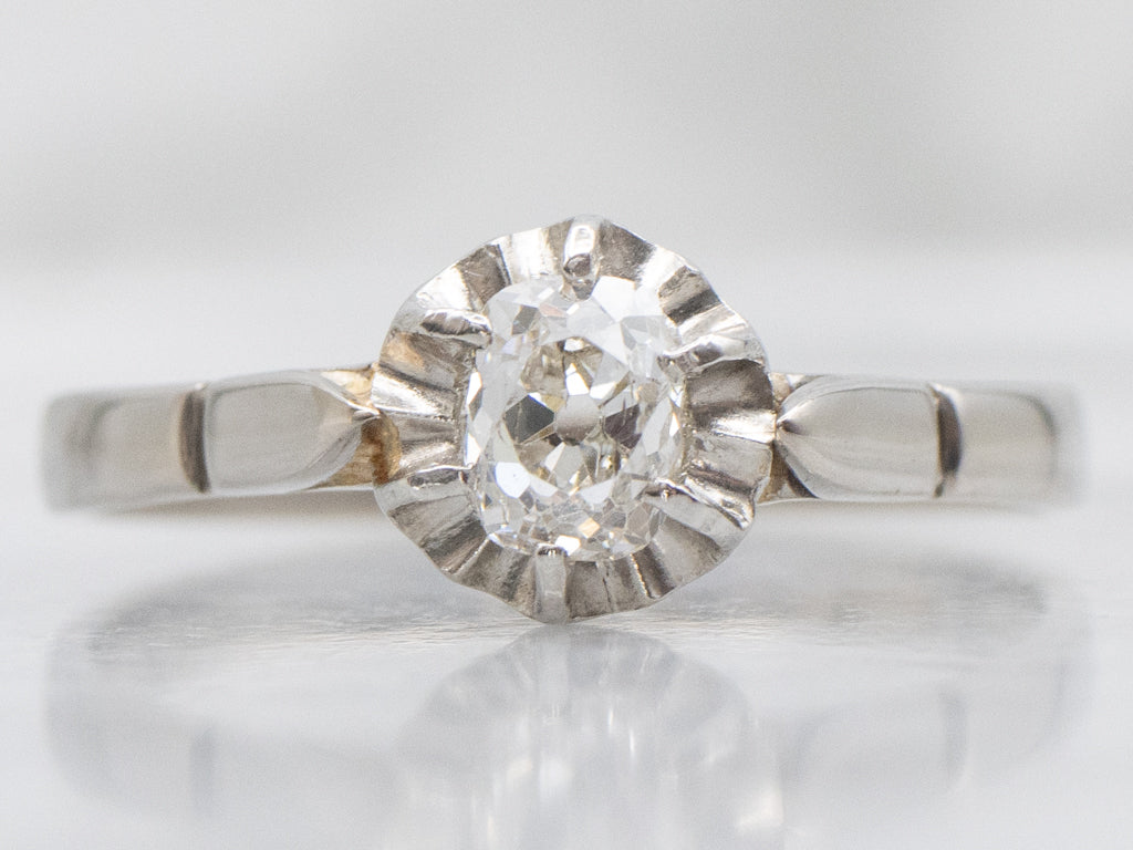 Antique Buttercup-Set Old Mine Cut Diamond Solitaire Engagement Ring
