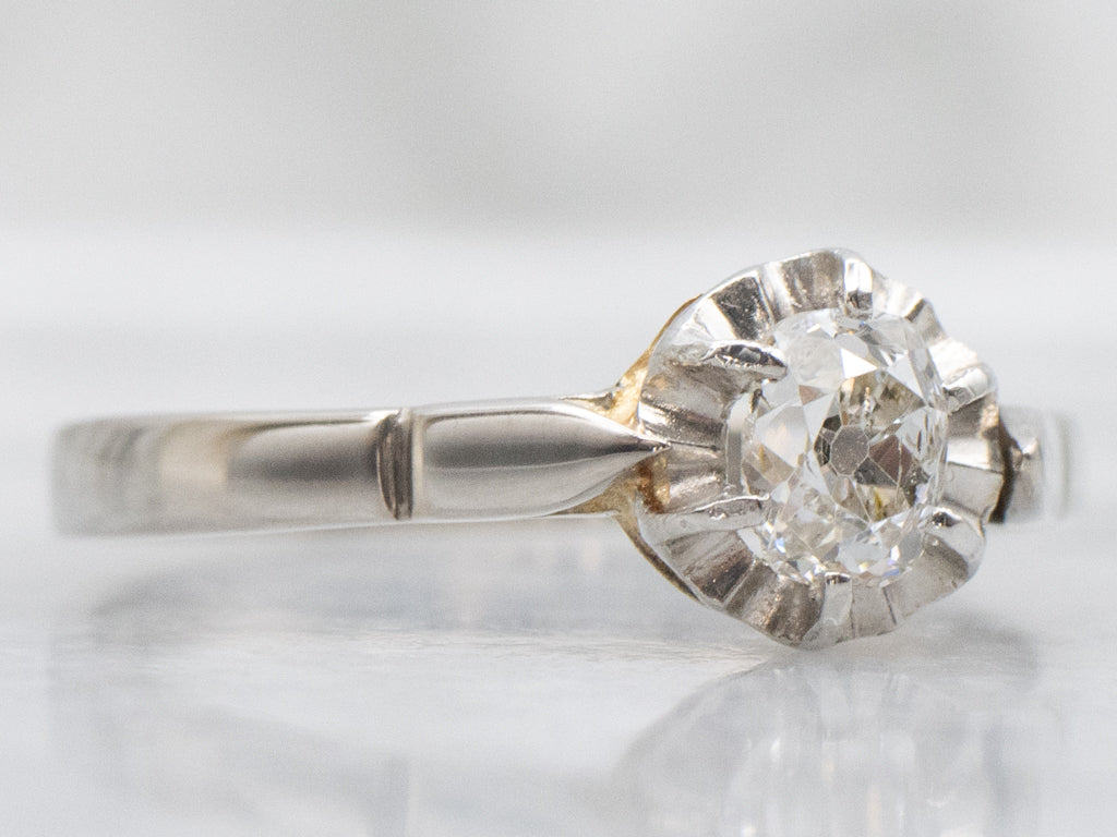 Antique Buttercup-Set Old Mine Cut Diamond Solitaire Engagement Ring