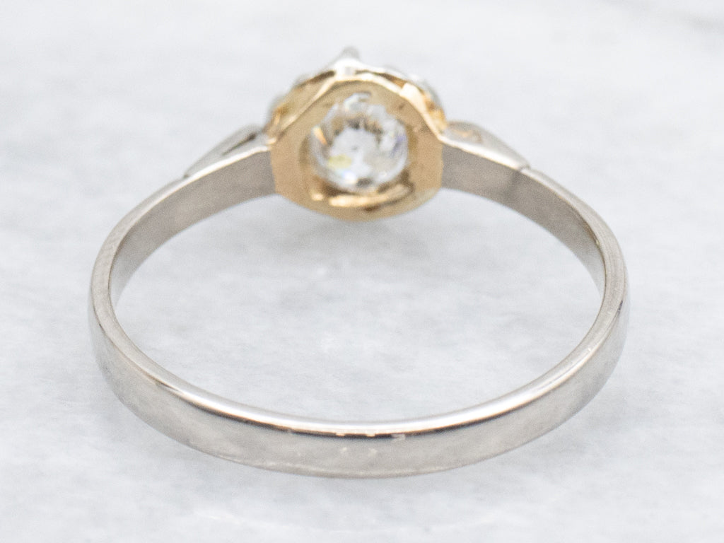 Antique Buttercup-Set Old Mine Cut Diamond Solitaire Engagement Ring