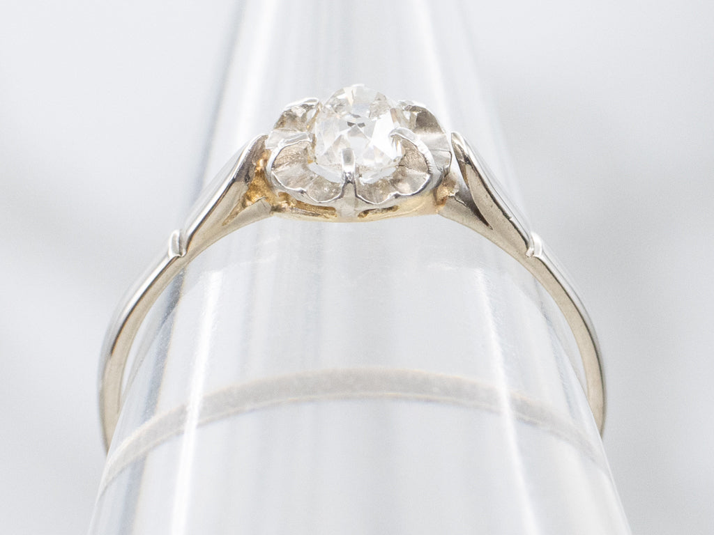 Antique Buttercup-Set Old Mine Cut Diamond Solitaire Engagement Ring
